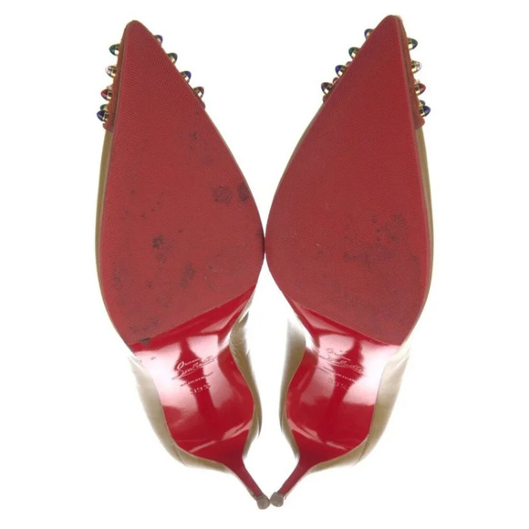 Christian Louboutin RARE Olive Green Cabo Pointed Pumps Jewelled Cap Toe EU 39.5 - Picture 12 of 15